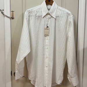 Luxury Equilibrio Men's XL 100% Cotton Button Down Seersucker Shirt. White